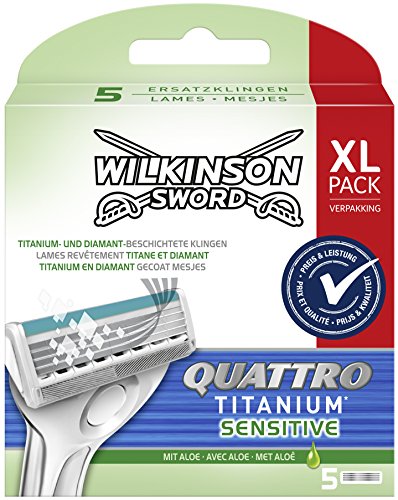 Wilkinson Sword Quattro Titanium Sensibile lamette da barba, 5 pezzi