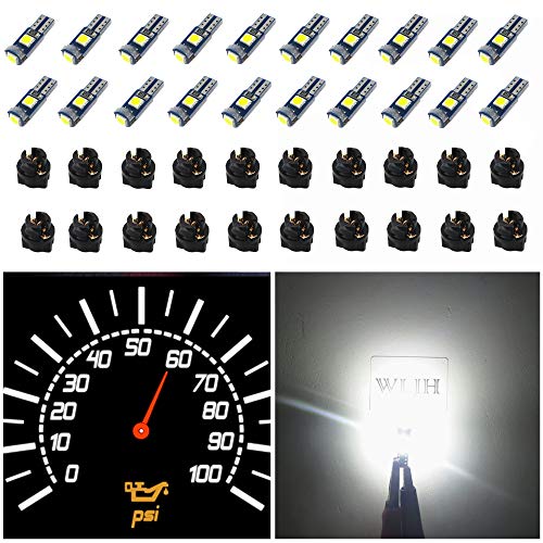 WLJH 74 Lampadine led Dash Lights Super Bright T5 2721 37 70 286 Wedge PC74 Presa a spirale Automotive Instrument Panel Calibro Kit luci indicatore di spostamento del cluster Bianco Confezione da 20