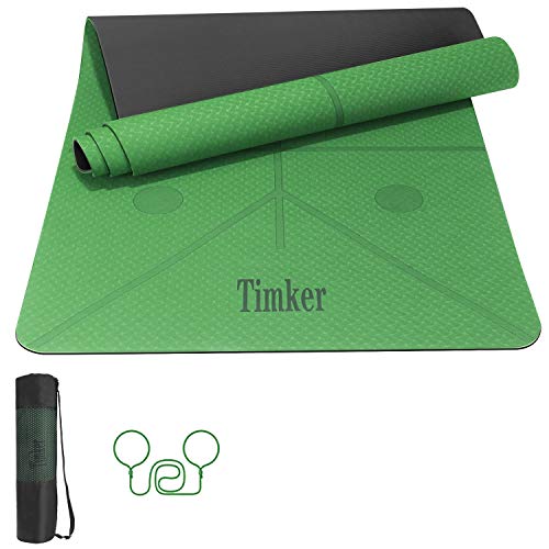 Timker Tappetino Yoga Tappetino per Il Fitness Tappetino per Esercizi TPE Materiale Ecologico per Body Building Fitness con Linea di Posizione con Tracolla e Borsa 183 * 61 * 0.6cm