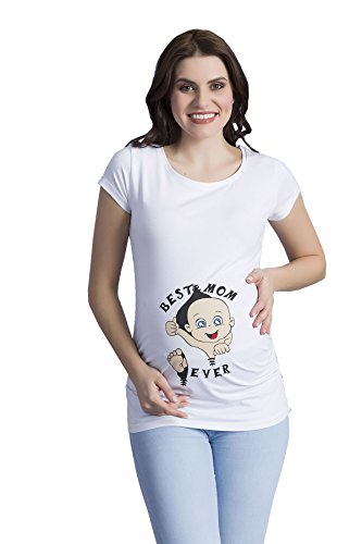 Best Mom Ever - Premaman Abbigliamento Donna Magliette Premaman T-Shirt Divertente Gravidanza - Maniche Corte maternità (Bianco, Medium)