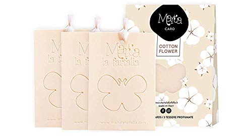 Marta La Farfalla Tessere profumate appendibili per armadi e cassetti Kit da 3pz profumazione Cotton Flower