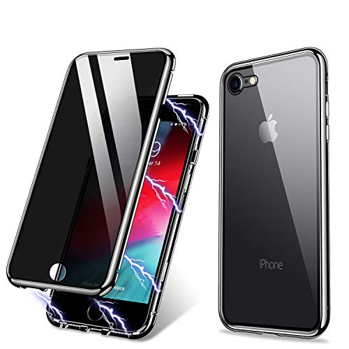 Custodia per iPhone 7/8/se 2020, custodia per adsorbimento magnetico ZHIKE anti-peep frontale e posteriore in vetro temperato Copertura a schermo intero Flip Privacy Cover(Anti spia-Nero Trasparente)