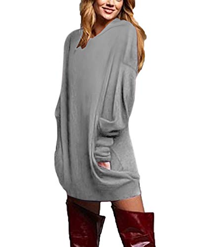 ZANZEA Donna Felpa Lungo con Cappuccio Pullover Maglia Scollo V Manica Lunga Camicetta Sweater Autunno Inverno Partito 03-con Cappuccio Grigio XXL