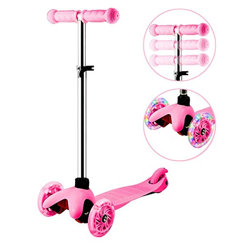 WeSkate Monopattino per Bambini 3 Ruota con Ruota Illuminata e Altezza Regolabile per Ragazze Ragazzi Bambini Bambini età 2-12 Rosa