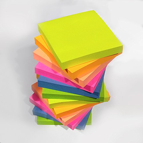 EVG, 1200 foglietti adesivi per appunti, in colori fluo assortiti, removibili, misura 76 x 76 mm, 12 blocchetti da 100 confezionati singolarmente