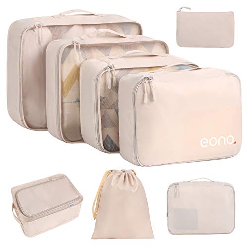 Eono by Amazon - Organizer Valigia Set di 8, Cubi da Viaggio, Cubi di Imballaggio Organizer Valigia Essential Organizer Borse da Viaggio Impermeabili Sacchetto da Viaggio Packing Cubes, Beige