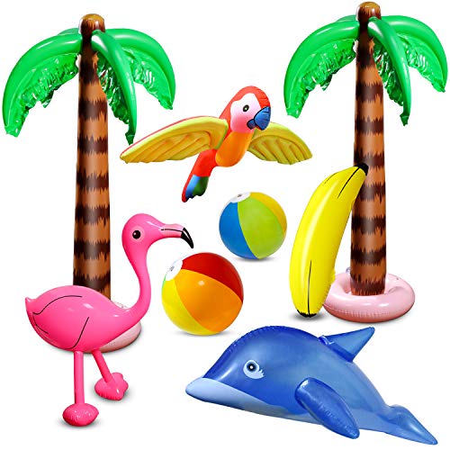 aovowog 8 PCS Palme Gonfiabili Giocattoli Flamingo Gonfiabile Banana Beach Balls Flying Pappagallo Delfino per la Decorazione del Partito Spiaggia