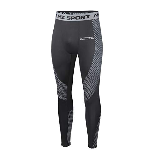 AMZSPORT Pantaloni Sportivi a Compressione da Uomo Leggings da Palestra Calzamaglia ad Asciugatura Rapida Argento, L
