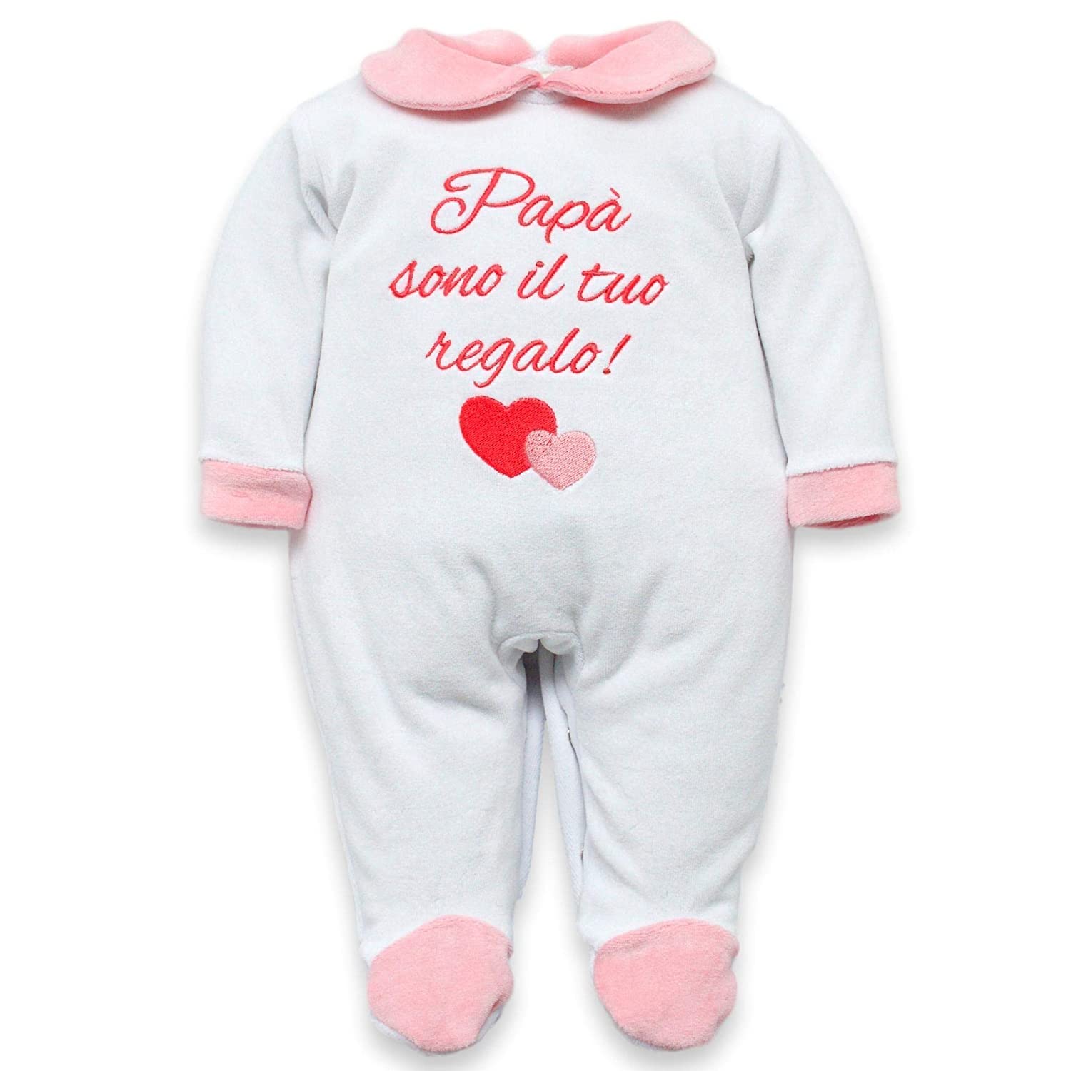 Tutina neonata Invernale e estiva in ciniglia o jersey di cotone con frase Papà sono il tuo regalo per bimba da personalizzare con nome e disegni ricamati