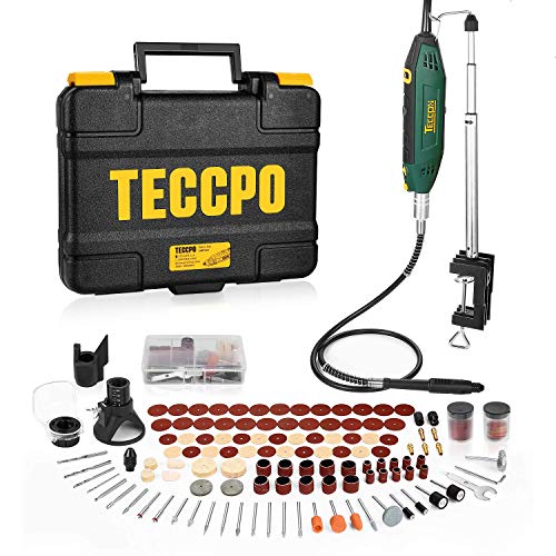 Utensile Rotante, TECCPO 200W Strumento Multifunzione Kit con Braccio Telescopico&Morsetto da Tavolo, 120pcs Accessori, Mini Drill a 5+Max Velocità Variabile, Ideale per Creazioni Fai da te-TART13P