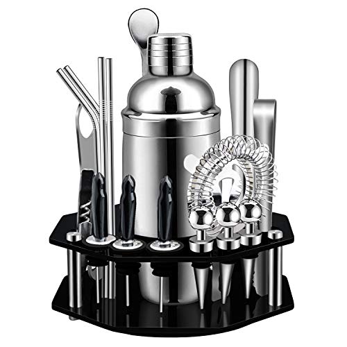 X-cosrack Cocktail Set,Set da 19 Pezzi per Cocktail con Espositore Girevole Ottagonale,Kit Bartending Premium in Acciaio Inossidabile SS304 per Casa, Bar, Festa, PerfettaScelta Regalo