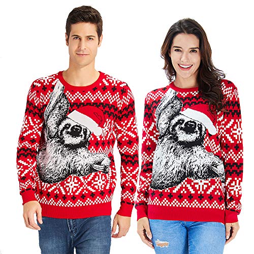 Goodstoworld Xmas Jumper Man Woman Couple Ugly Christmas Sweater Unisex Funny Santa Elf Knitted Christmas Pullover