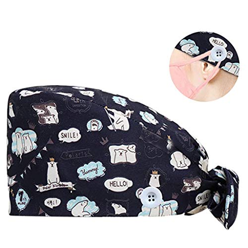 Topgrowth Cappello Donna Uomo Chirurgico con Fascia Regolabile Fodera per Berretto Medico Cuffietta Chirurgica Cuffia Infermiera Bandana Chirurgiche con Stampa (Nero)