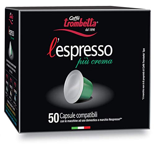 Caffè Trombetta L'Espresso, Capsule Compatibili Nespresso, Più Crema - 50 Capsule