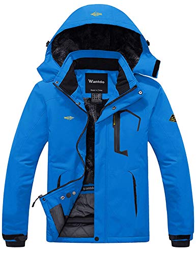 Wantdo Giacca da Sci Impermeabile Giacca Outdoor Primaverile Giacca da Ciclismo Sport Parka con Cappuccio Antivento Uomo Azzurro Chiaro S