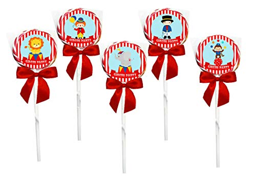 Irpot 10 Lecca Lecca Spirale da 30 gr + 10 Targhette / Toppers per Festa a Tema Circus Party