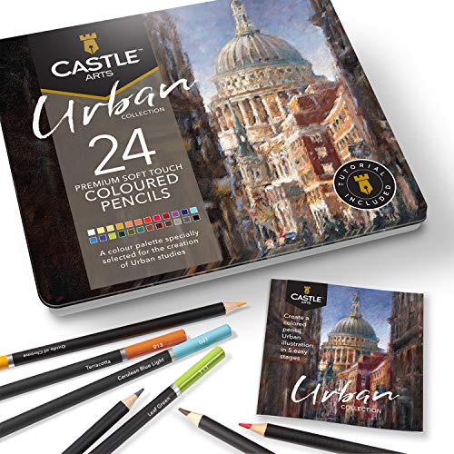 Castle Arts, set di 24 matite colorate, colori perfetti per 'Sketching urbano'. Set di matite da disegno, schizzi, matite da disegno...