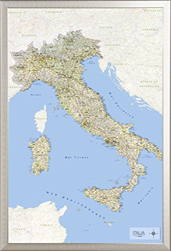 empireposter Landkarten - Italien - Bildung Educational - Poster Plakat Druck - Größe 61x91,5 cm + Wechselrahmen, Shinsuke® Maxi Aluminium Silber, Acryl-Scheibe