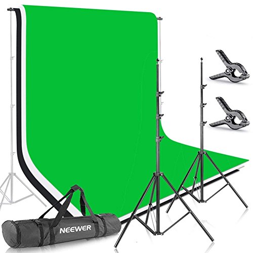 Neewer 2x3M Stand di sfondo, Sistema di Supporto per fondali in mussola 1,8x2,8 M (bianco, nero, verde), morsetti e borsa. Per la fotografia di ritratto, prodotto e riprese video.