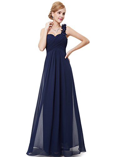 Ever-Pretty Vestito da Cerimonia Donna Una Spalla Chiffon Linea ad A Stile Impero Lungo Blu Navy 38