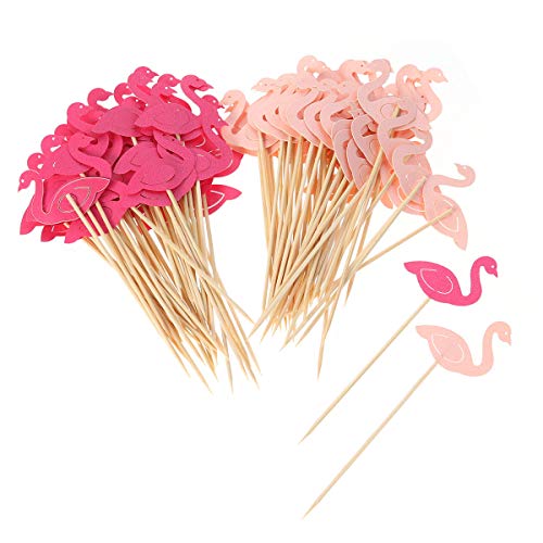 VOSAREA 100 Pezzi Flamingo Cupcake Toppers Torta Festa di Compleanno Raccoglie Cibo Decorazione Forniture per Cocktail Festa di Compleanno