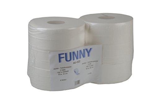 Funny AG-022 Carta Igienica Jumbo, 2 Veli, Bianco, Diametro 25cm, Confezioni da 6