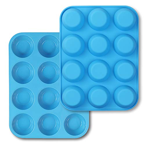 homEdge Muffin in silicone da 12 tazze, confezione da 2 stampini antiaderenti, teglia per cupcake, crostate, punture di uova-blu