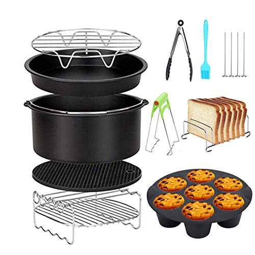 8 Inch Accessori Per Friggitrice Ad Aria10 Pezzi,Per Gowise Phillips Cozyna Friggitrici Ad Aria XL 3.8QT-5.8QT,ago Extra Per Barbecue Da 4 Pezzi(Black)