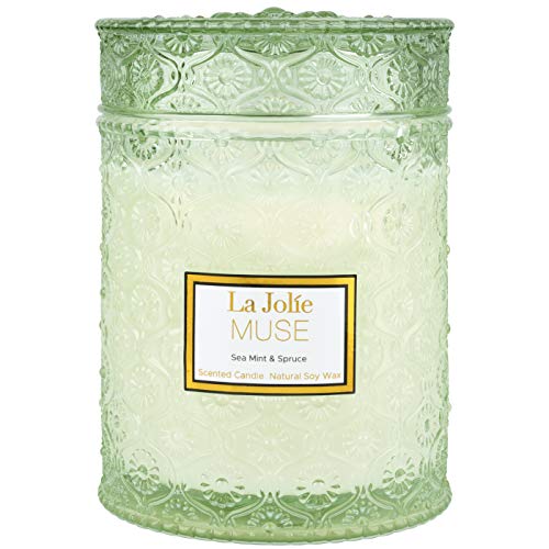 La Jolíe Muse Candele Profumate, Menta Marina e Abete Rosso, Durata: Fino a 90 Ore, Menta Piperita, Giara Grande, 19.4Oz /550g