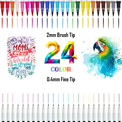Dual Brush Pen,24 Colori Pennarelli Acquarelli con punta fine e punta brush per disegnare, disegnare, progettare prodotti, calligrafia, manga, belle arti (bianco)