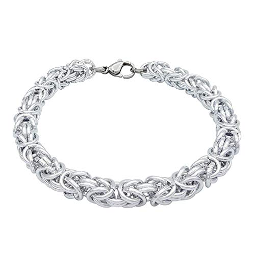 ParticolarModa Bracciale in maglia bizantina Unisex in alluminio e acciaio Dorato Argentato 6 mm