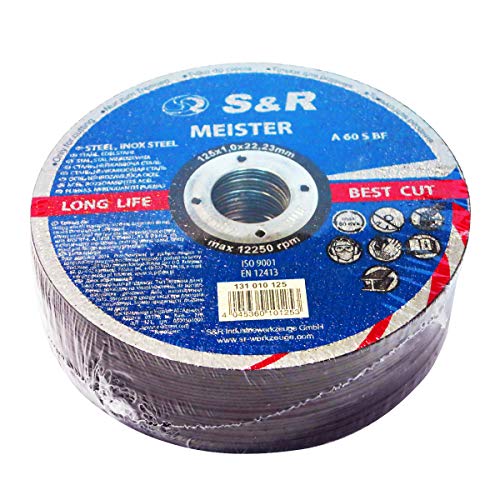S&R 25 Dischi da Taglio 125 Ferro Metallo e Acciaio Inox (125 x 1,0 x 22,23mm A60). Disco Mola per Smerigliatrice 125