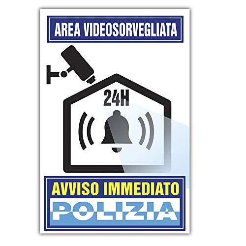 Adesivo Areavideosorvegliata chiamata diretta alla polizia di stato - kit da 4 pezzi - Antifurto GSM GPS, Deterrente contro i furti