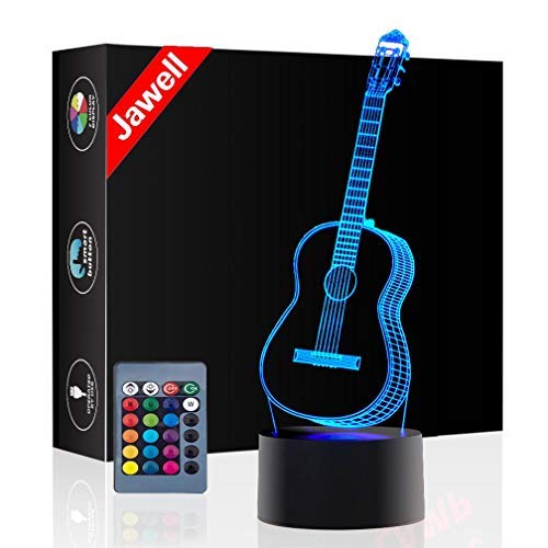 Chitarra lotta squalo da regalo di Natale Lampada da illusione 3D Lampada da notte accanto alla lampada da tavolo, 16 colori Cambio automatico Touch Switch Lampade di compleanno con telecomando