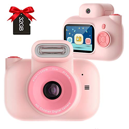 Macchina Fotografica per Bambini, Macchina Fotocamera Digitale Bambini Portatile Selfie con Scheda di Micro SD da 32 GB, 12MP 1080P Videocamera Regali per Ragazze Ragazzi da 4-12 Anni (Rosa)