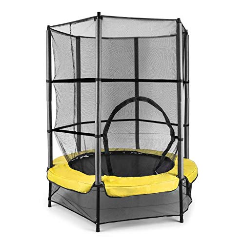 Klarfit Rocketkid 3 Tappeto Elastico Trampolino per Bambini (140 CM, Rete di Sicurezza, aste Imbottite, Kit Montaggio) Giallo