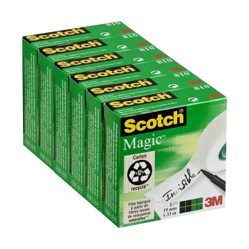 Scotch 810 Nastro invisibile Formati Convenienza (set da 6 rotoli), 19 x 33 M