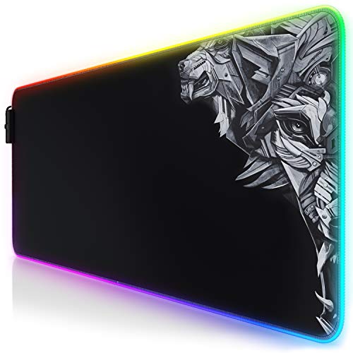 TITANWOLF - RGB Tappetino per Mouse da Gioco XXL - Mouse Pad Gaming - 800x300mm - 11 LED Colori e Effetti di Luce - Precisione e velocità - Lato Inferiore gommato - Lavabile - per Computer PC e Laptop