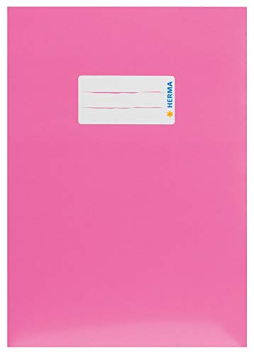 HERMA 19763 - Copertina per quaderno, formato DIN A5, con etichetta per scrivere, in cartone robusto e resistente, colore: rosa