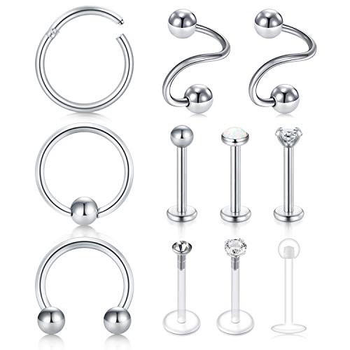 16G Cartilagine Helix Trago Orecchini Stud S Twist Spirale Ferro di Cavallo Anello Barbell Labbro Barras Labret Piercing Gioielli 11 Pezzi