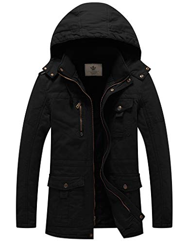 WenVen Cappotto Invernale Caldo Jacket Outdoor Casual Cappotto Medio Lungo Giacca con Cappuccio Staccabile Uomo Nero XXL