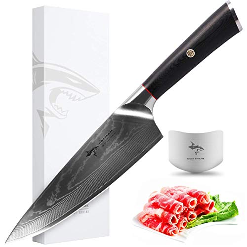 MAD SHARK Coltello da Cuoco Damasco- Coltelli da Cucina PRO Coltello da Cuoco da 8 Pollici con Manico Ergonomico, Affilatissimo, la Scelta Migliore per la Cucina e Il Ristorante di Casa