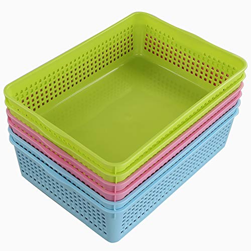 Ponpong Cestini in Plastica A4, Confezione da 6 Pezzi, Colore: Blu/Verde/Rosa
