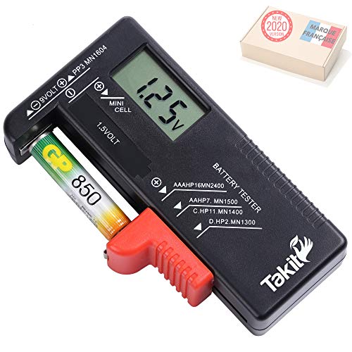 TAKIT Tester Batterie Digital Per AA, AAA, C, D, PP3, 9V, 1.5V, Batterie a Bottone - 5 Anni Di Garanzia