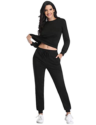 Irevial Tuta Sportiva Donna Invernale Completa Tuta da Ginnastica Donna Due Pezzi Manica Lunga Tute Felpate Donna da Jogging Training, Pigiama Donna Casual per Autunno Inverno