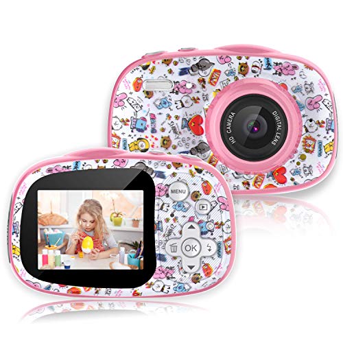PTHTECHUS Videocamera Digitale per Bambini, con Schermo IPS HD da 2.0 Pollici, Scheda di Memoria da 32 GB Gratuita, Supporto MP3 MP4, Regali per Feste di Compleanno per Ragazzi di 3-10 Anni (Rosa)