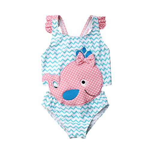 Carolilly Costume da Bagno Intero Bambina Ragazza Estivo Stampa Animali Pois Puntini Fiocco Senza Maniche Monopezzo Mare Piscina Spiaggia Costume da Bagno Neonata (1-6anni)