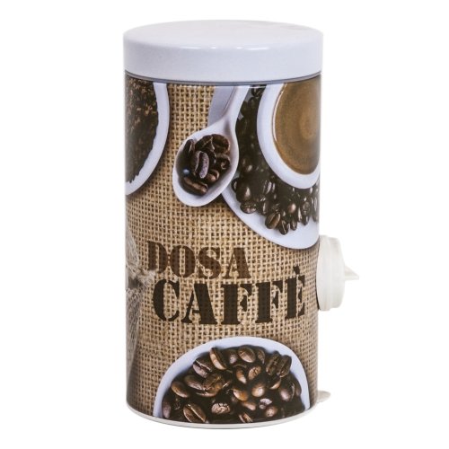 Meliconi Dosacaffé in lamiera litografata con coperchio bianco Decoro Coffe Time, conserva aroma caffè, adatto a tutte le Moka. Made in Italy