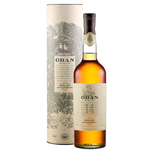 Oban 14 anni Scotch Whisky Single Malt – Whisky Scozzese torbato, puro malto – Delicatamente affumicato dal gusto equilibrato e ricco – In confezione regalo – 1 x 70 cl