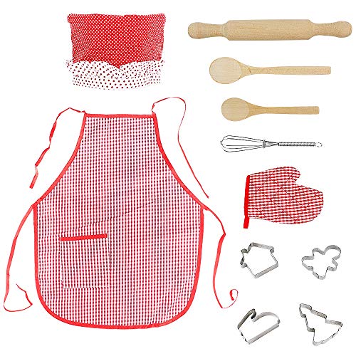 Cucina Giocattolo Grembiule Bambini-Accessori Cucina Giochi Bambina 3 4 5 6 Anni,Pentole Giocattolo Cucine In Legno Per Bambini Bambino,Set Chef Grembiule Giochi Di Ruolo Kit Cucina Regalo 11 Pezzi